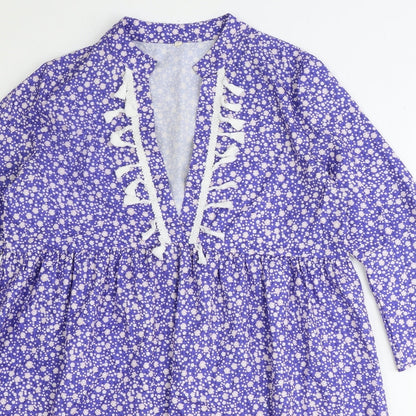 Preworn Womens Blue Floral Polyester Fit & Flare Size S V-Neck Pullover