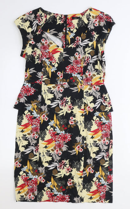 M&Co Womens Black Floral Cotton A-Line Size 12 Round Neck Zip