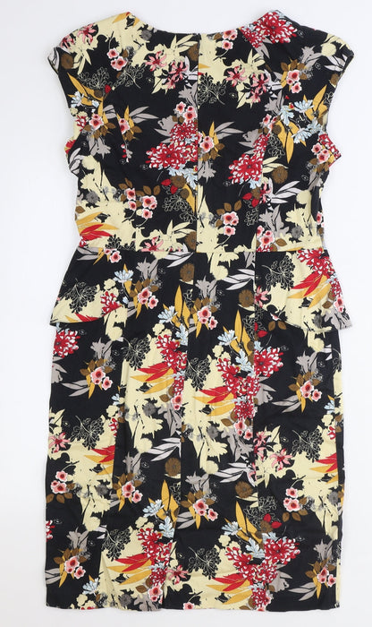 M&Co Womens Black Floral Cotton A-Line Size 12 Round Neck Zip