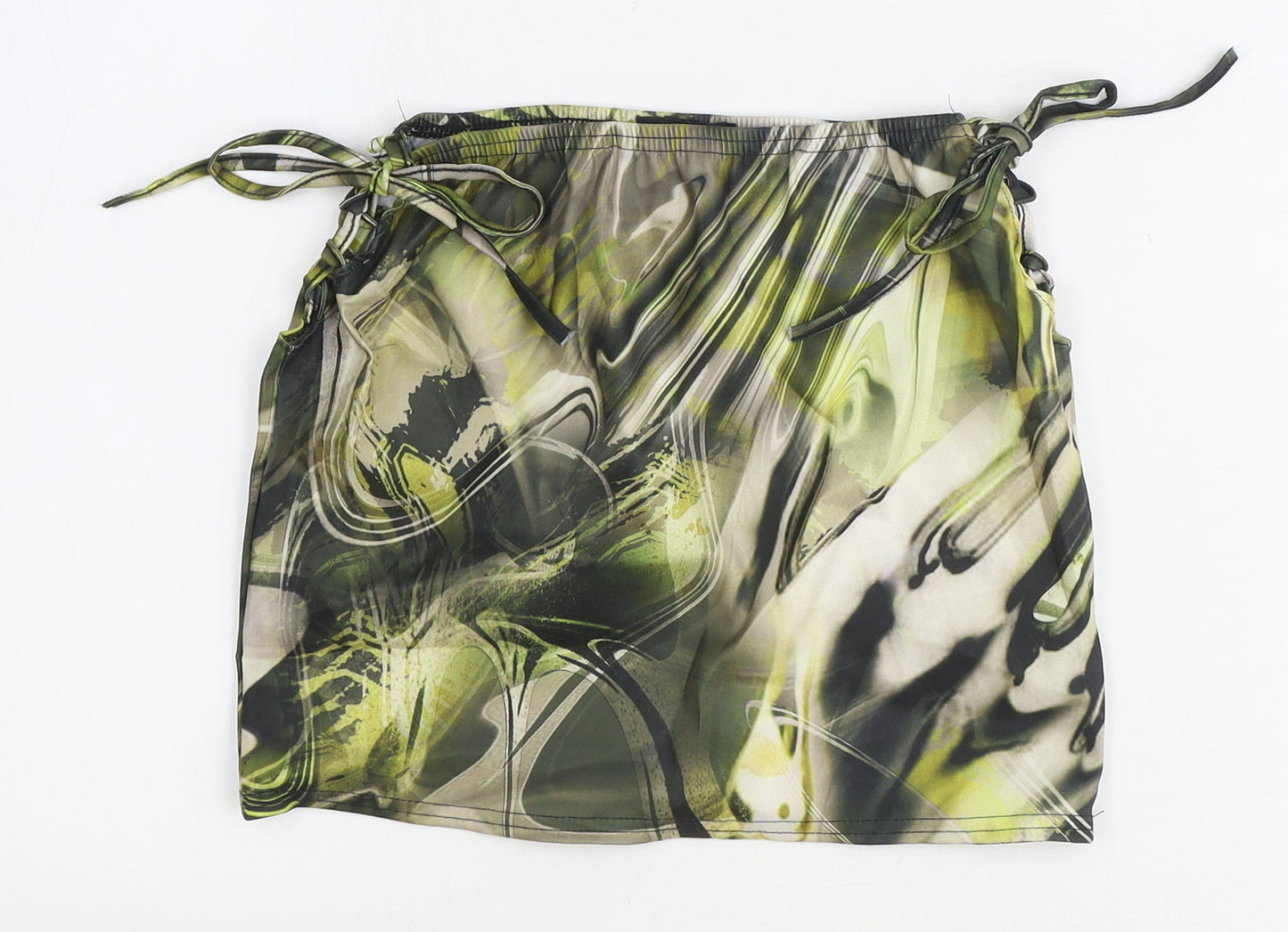 PRETTYLITTLETHING Womens Green Geometric Polyester Bandage Skirt Size 10 Tie