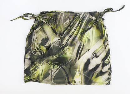 PRETTYLITTLETHING Womens Green Geometric Polyester Bandage Skirt Size 10 Tie
