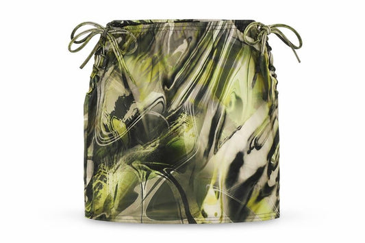 PRETTYLITTLETHING Womens Green Geometric Polyester Bandage Skirt Size 10 Tie