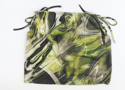 PRETTYLITTLETHING Womens Green Geometric Polyester Bandage Skirt Size 10 Tie