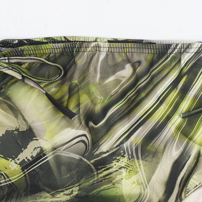 PRETTYLITTLETHING Womens Green Geometric Polyester Bandage Skirt Size 10 Tie