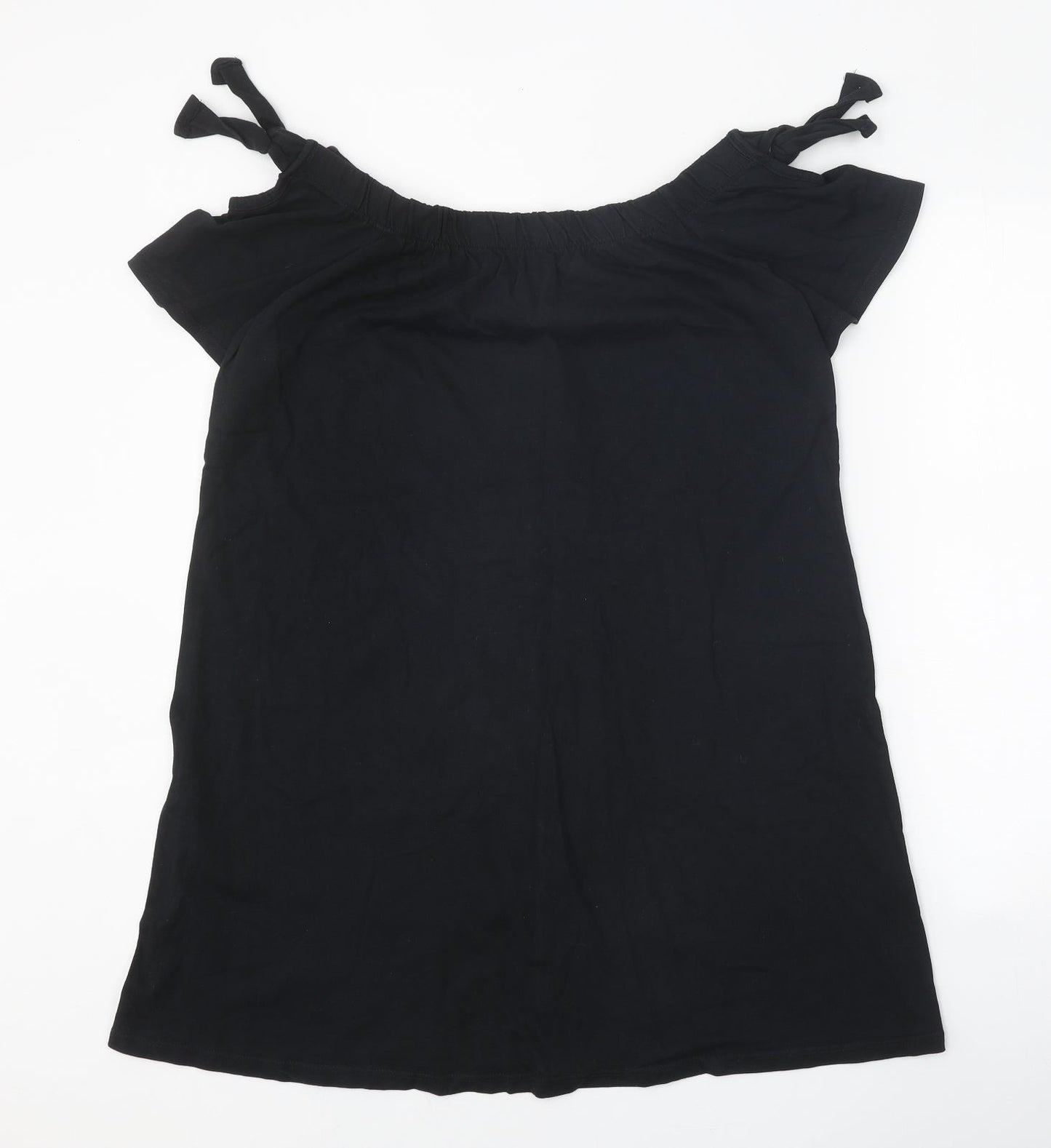 Papaya Womens Black 100% Cotton Basic Blouse Size M Boat Neck