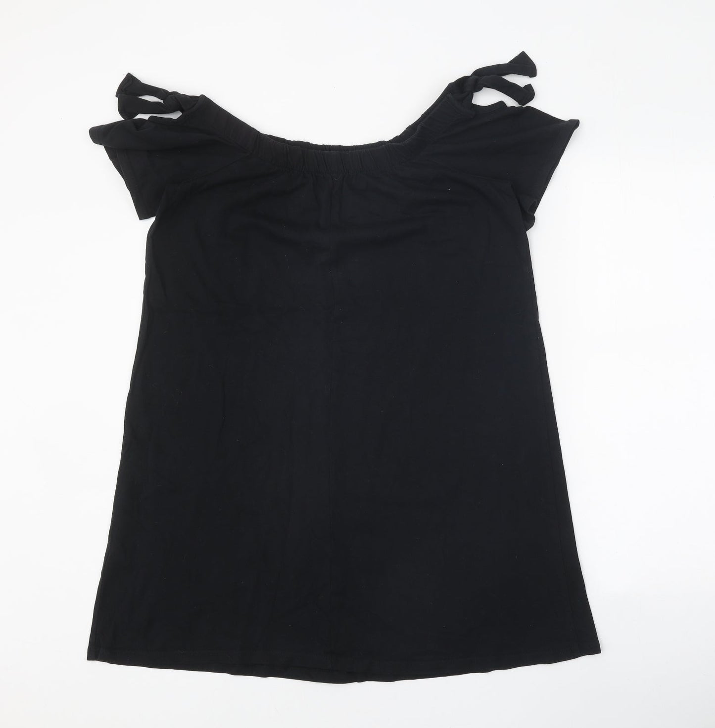 Papaya Womens Black 100% Cotton Basic Blouse Size M Boat Neck