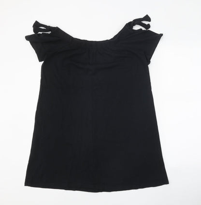 Papaya Womens Black 100% Cotton Basic Blouse Size M Boat Neck