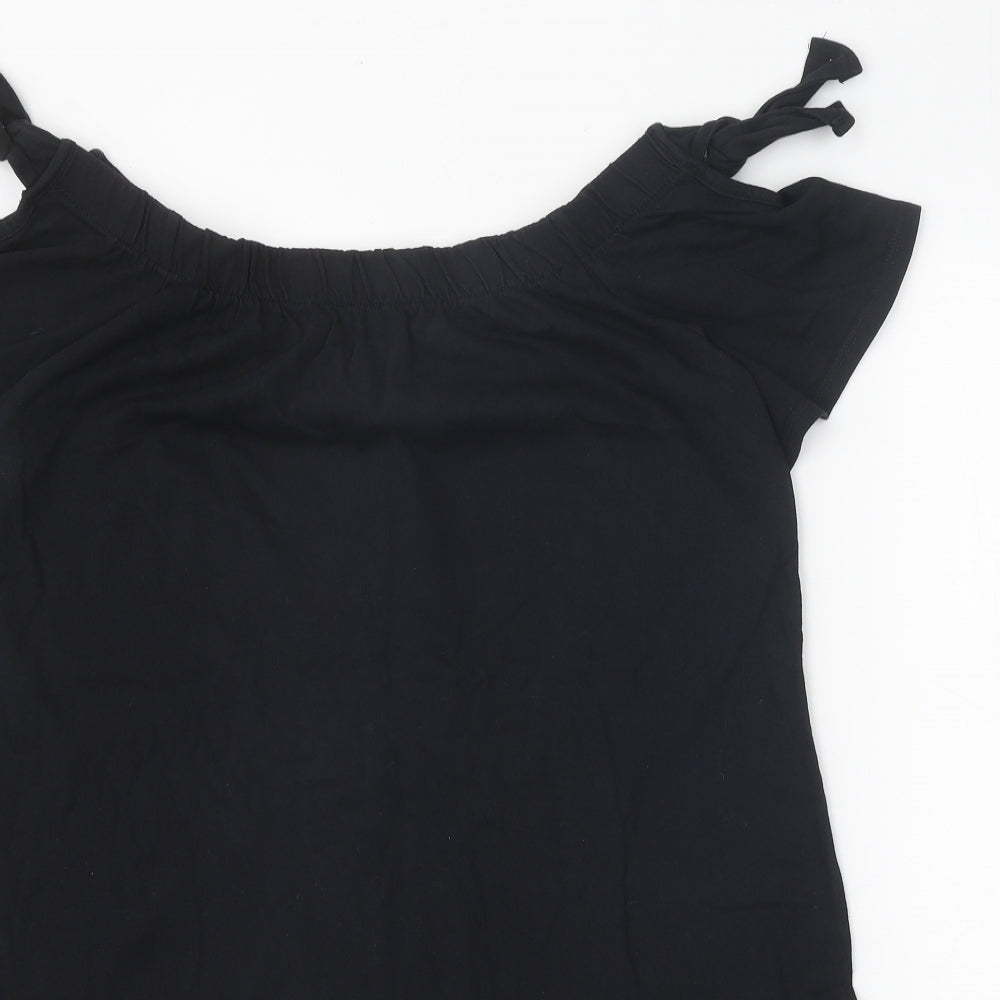 Papaya Womens Black 100% Cotton Basic Blouse Size M Boat Neck