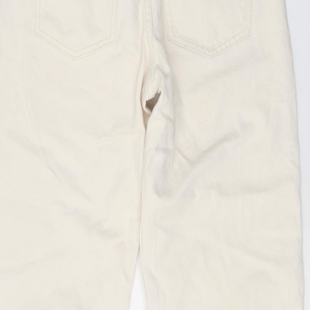 Zara Womens White Cotton Straight Jeans Size 8 Regular Button - Distressed Hems