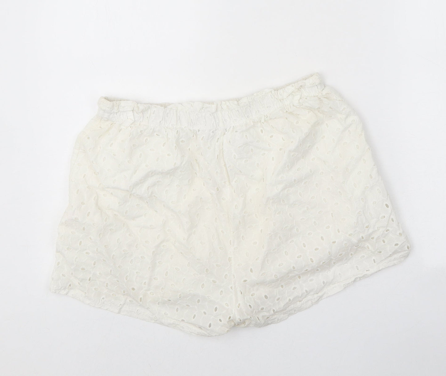 Boohoo Womens White 100% Cotton Bermuda Shorts Size 12 Regular Pull On - Broderie Anglaise