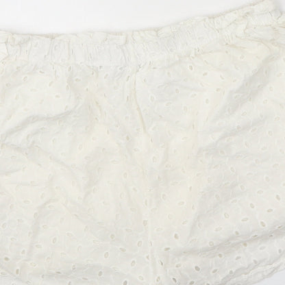 Boohoo Womens White 100% Cotton Bermuda Shorts Size 12 Regular Pull On - Broderie Anglaise