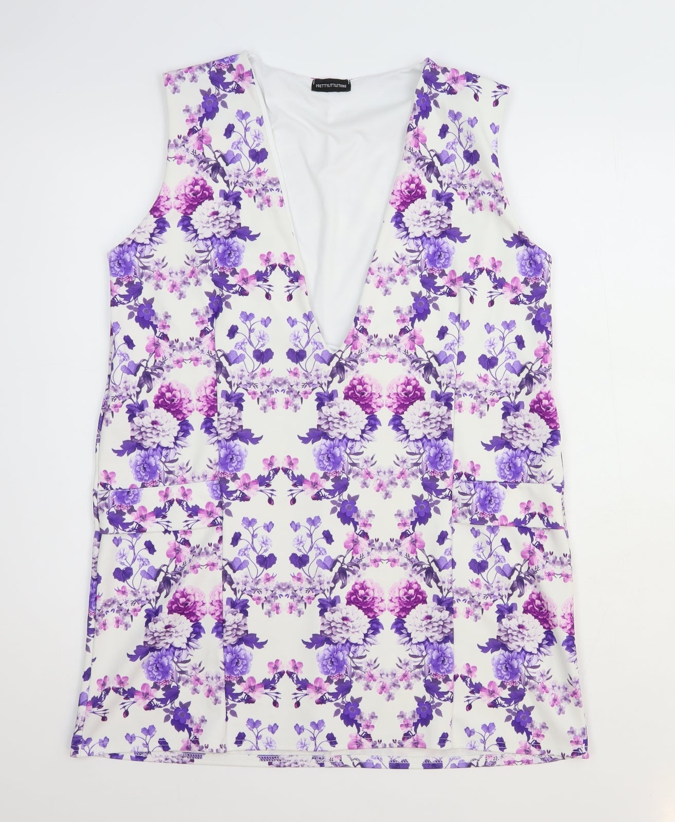 PRETTYLITTLETHING Womens White Geometric Polyester Shift Size 12 V-Neck Pullover