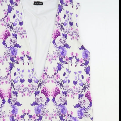 PRETTYLITTLETHING Womens White Geometric Polyester Shift Size 12 V-Neck Pullover