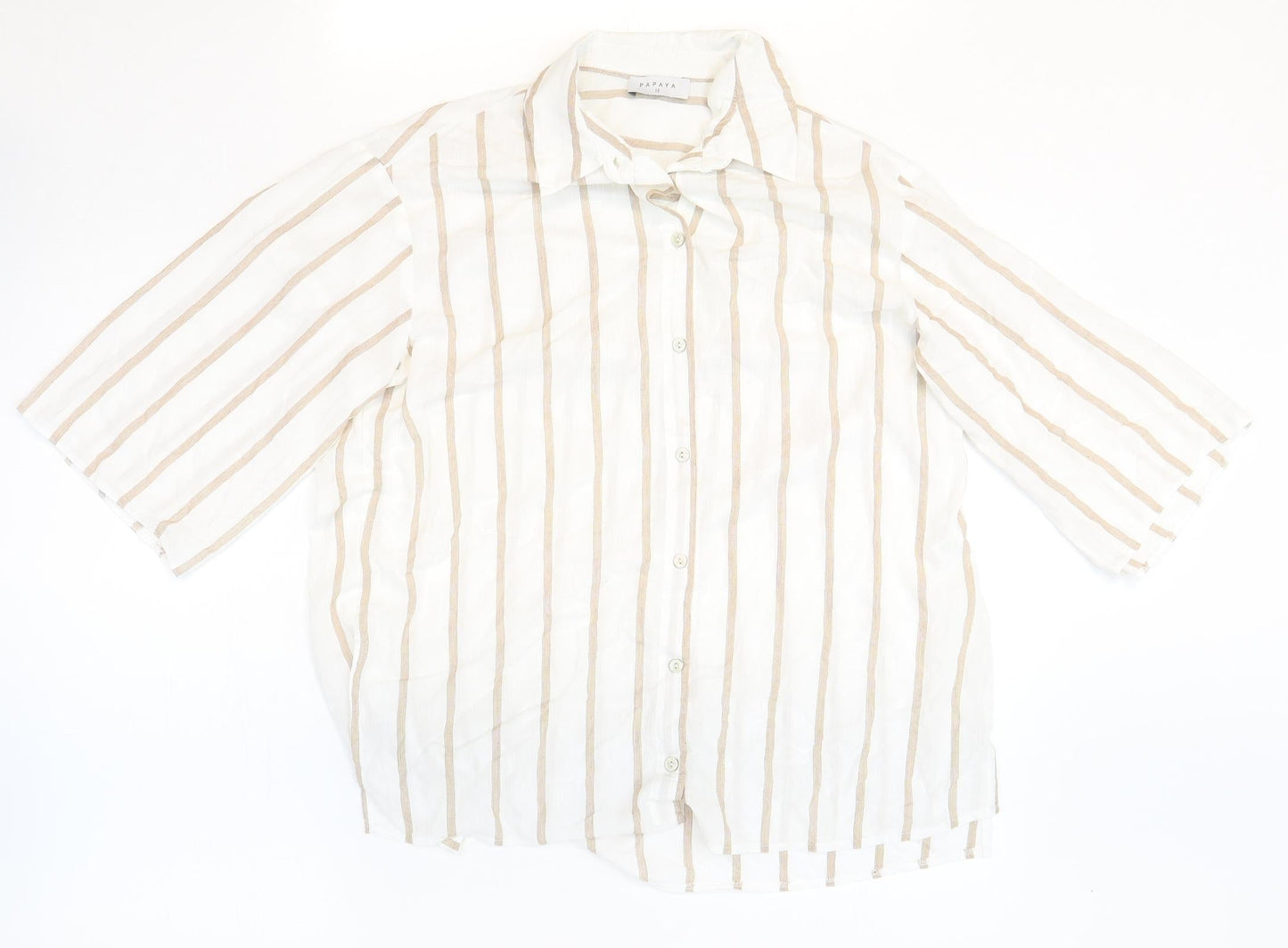 Papaya Womens White Striped Viscose Basic Button-Up Size 10 Collared