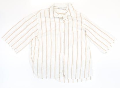 Papaya Womens White Striped Viscose Basic Button-Up Size 10 Collared