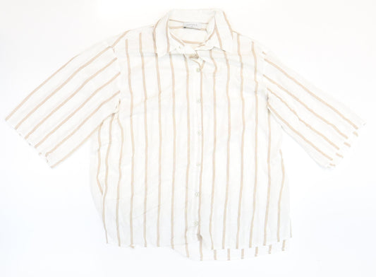 Papaya Womens White Striped Viscose Basic Button-Up Size 10 Collared