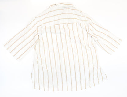 Papaya Womens White Striped Viscose Basic Button-Up Size 10 Collared