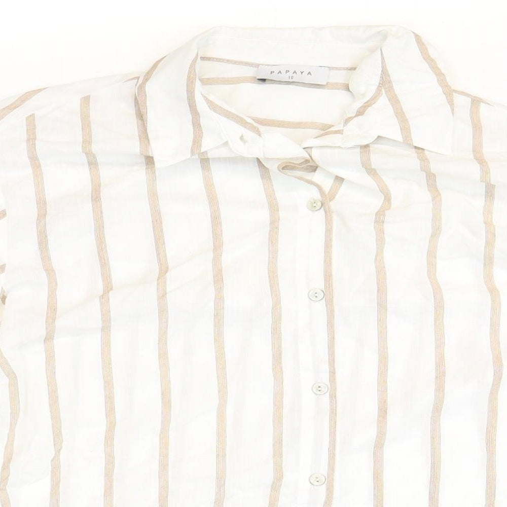 Papaya Womens White Striped Viscose Basic Button-Up Size 10 Collared