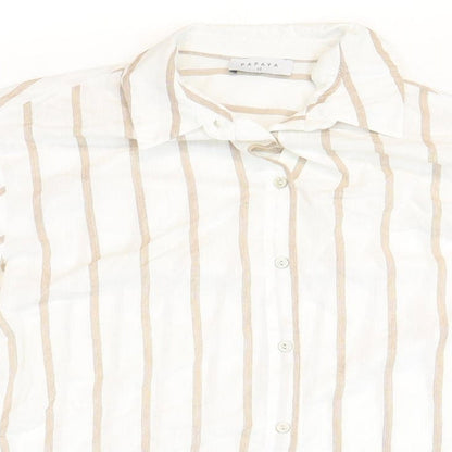 Papaya Womens White Striped Viscose Basic Button-Up Size 10 Collared