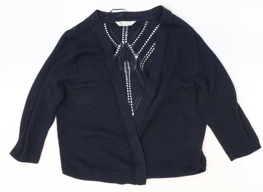 BHS Womens Blue V-Neck Cotton Cardigan Jumper Size 14