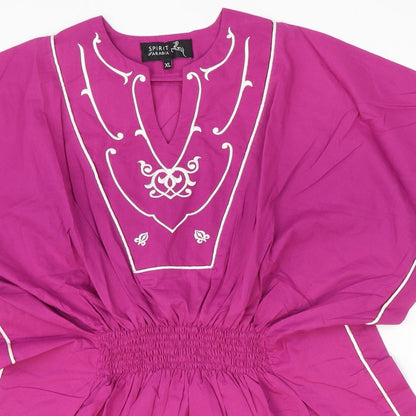 Spirit Womens Pink 100% Cotton Fit & Flare Size XL V-Neck Pullover