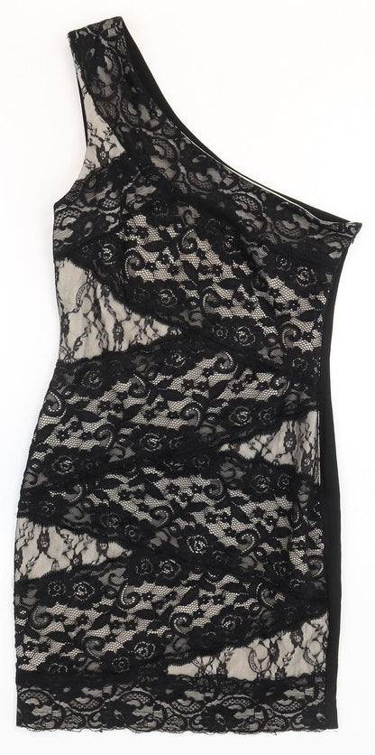 Lipsy Womens Black Geometric Polyester Fit & Flare Size 8 Round Neck Zip