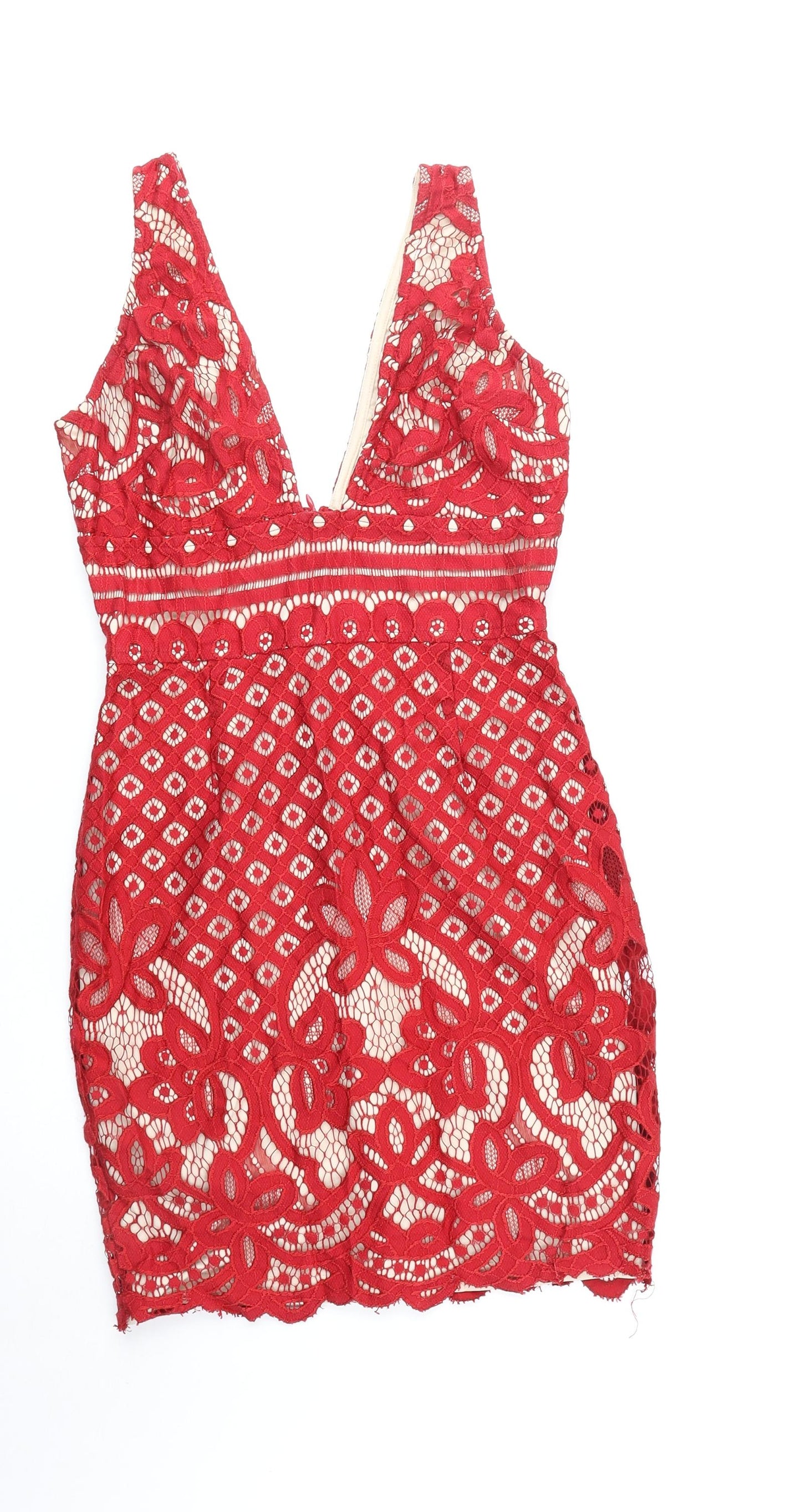 M Womens Red Geometric Nylon A-Line Size 8 V-Neck Zip