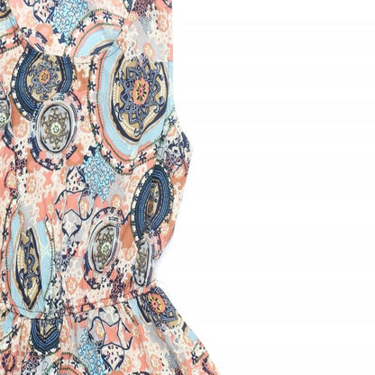 Mela Loves London Womens Multicoloured Geometric Polyester Fit & Flare Size 8 Round Neck Pullover