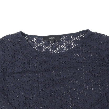 NEXT Womens Blue Floral Nylon Basic T-Shirt Size 14 Round Neck