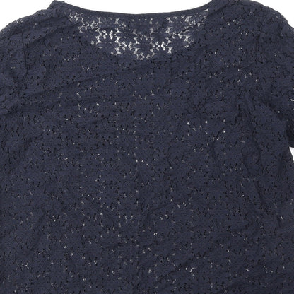 NEXT Womens Blue Floral Nylon Basic T-Shirt Size 14 Round Neck