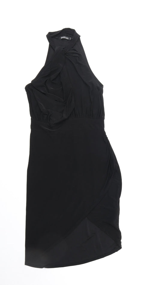 Boohoo Womens Black Polyester Bodycon Size S Round Neck Pullover