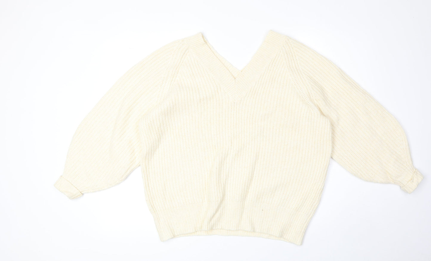 George Womens Yellow V-Neck Acrylic Pullover Jumper Size M - Ribbed