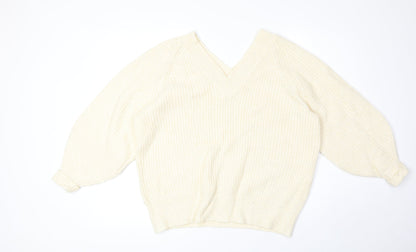 George Womens Yellow V-Neck Acrylic Pullover Jumper Size M - Ribbed