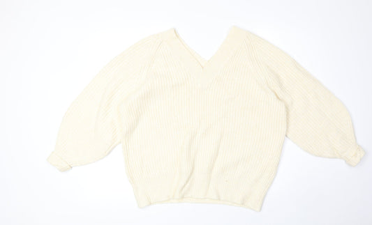 George Womens Yellow V-Neck Acrylic Pullover Jumper Size M - Ribbed