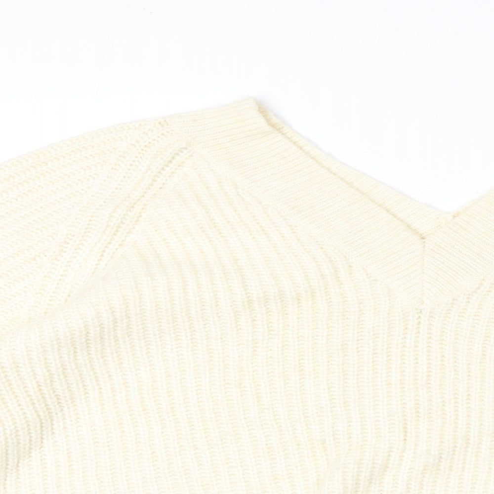George Womens Yellow V-Neck Acrylic Pullover Jumper Size M - Ribbed