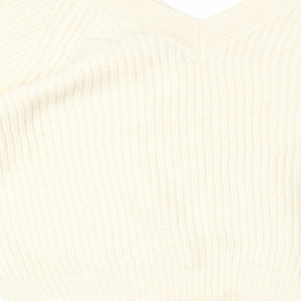 George Womens Yellow V-Neck Acrylic Pullover Jumper Size M - Ribbed