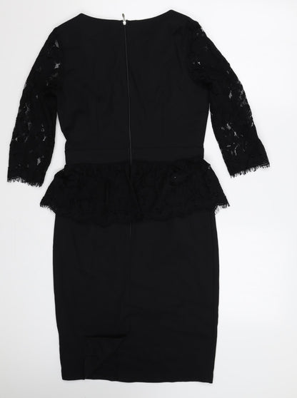 Paper Dolls Womens Black Cotton Shift Size 10 Round Neck Zip - Lace Detail