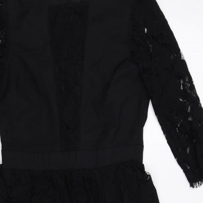 Paper Dolls Womens Black Cotton Shift Size 10 Round Neck Zip - Lace Detail