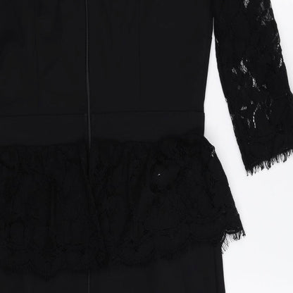 Paper Dolls Womens Black Cotton Shift Size 10 Round Neck Zip - Lace Detail