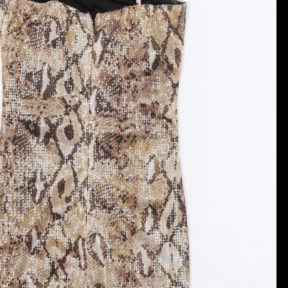 Honey Punch Womens Brown Geometric Polyester Fit & Flare Size XS Square Neck Pullover