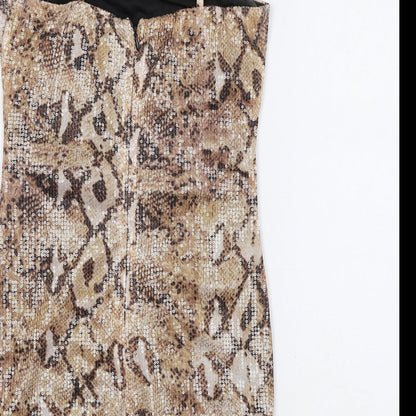 Honey Punch Womens Brown Geometric Polyester Fit & Flare Size XS Square Neck Pullover