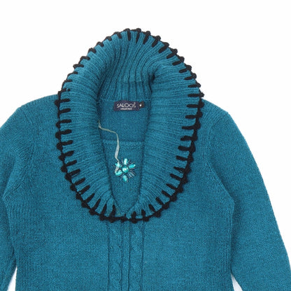 Saloos Womens Blue Round Neck Acrylic Pullover Jumper Size M