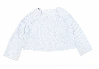 Basic Womens Blue Square Neck Acrylic Pullover Jumper Size S