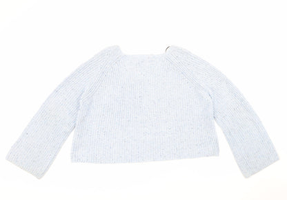 Basic Womens Blue Square Neck Acrylic Pullover Jumper Size S