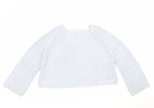 Basic Womens Blue Square Neck Acrylic Pullover Jumper Size S