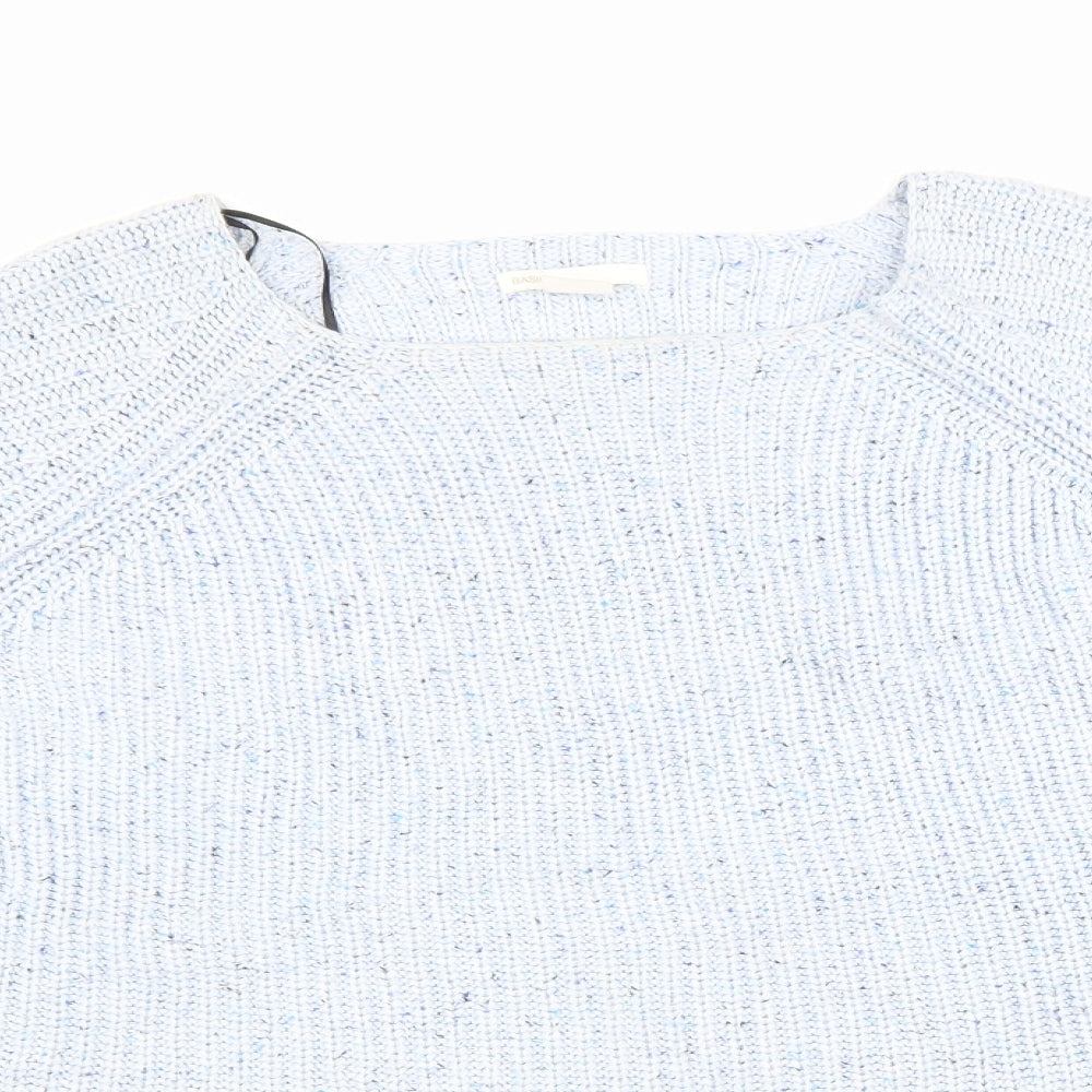 Basic Womens Blue Square Neck Acrylic Pullover Jumper Size S