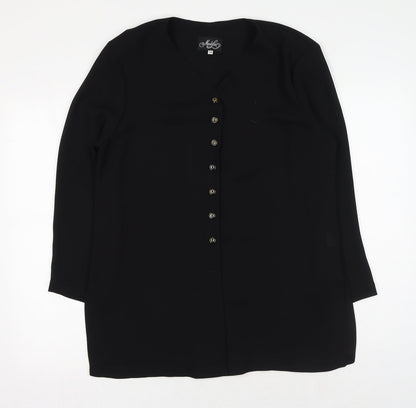 Mona Lisa Womens Black Polyester Basic Button-Up Size 14 V-Neck