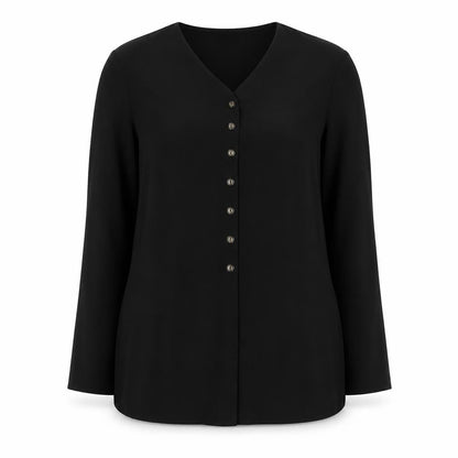 Mona Lisa Womens Black Polyester Basic Button-Up Size 14 V-Neck