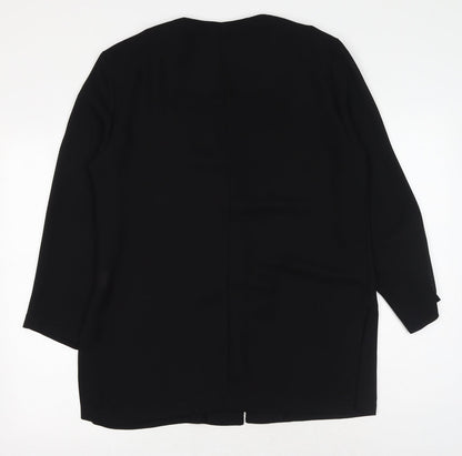 Mona Lisa Womens Black Polyester Basic Button-Up Size 14 V-Neck