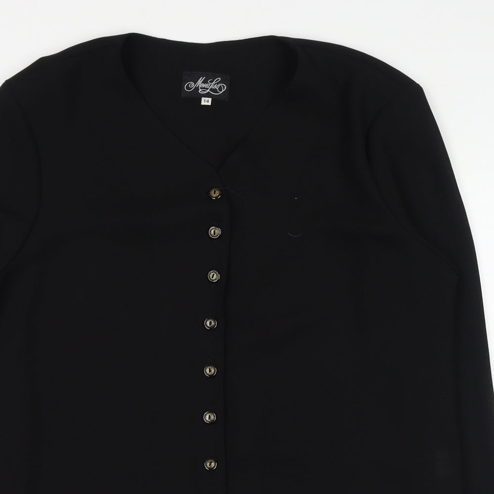 Mona Lisa Womens Black Polyester Basic Button-Up Size 14 V-Neck